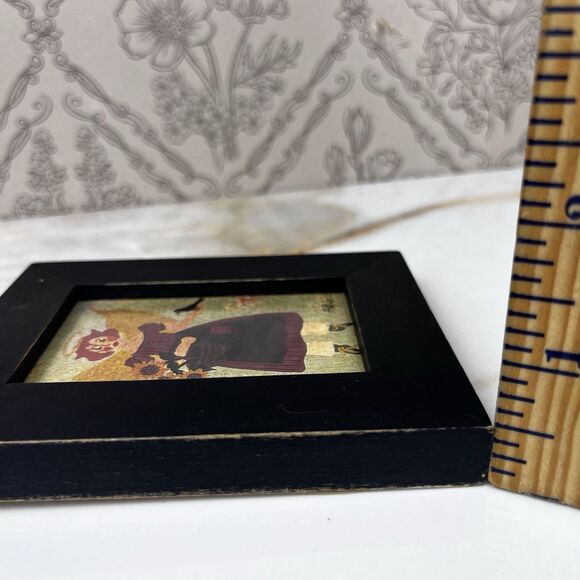 Vintage Folk Art 2 Miniature Painting Signed Annie B Giblin Angel Crow Sunflower - Picture 9 of 13